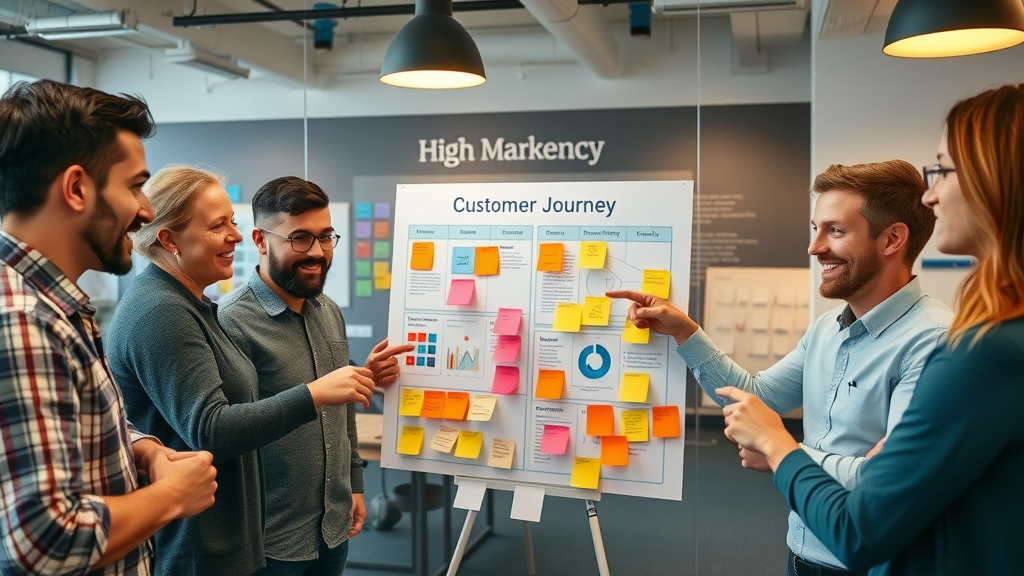 team of marketers mapping customer journey for measuring marketing ROI attribution models
